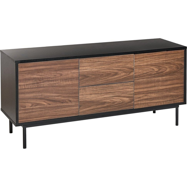 Aparador Negro Madera Oscura 120 X 38 Cm 2 Puertas Estantes Cajones Patas Metal Okland - Negro