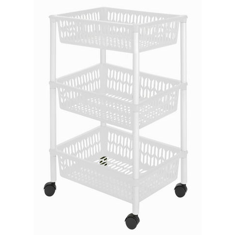 HEIDRUN Polc kerekeken 40 × 30 × 66 cm kosár, szürke, 3 szintes, műanyag (HDR1563)