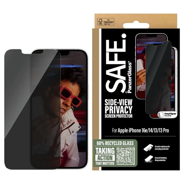 PanzerGlass Privacy glass SAFE kijelzővédő, Ultra-Wide Fit, iPhone 16e/17e/14/13/13 Pro készülékhez