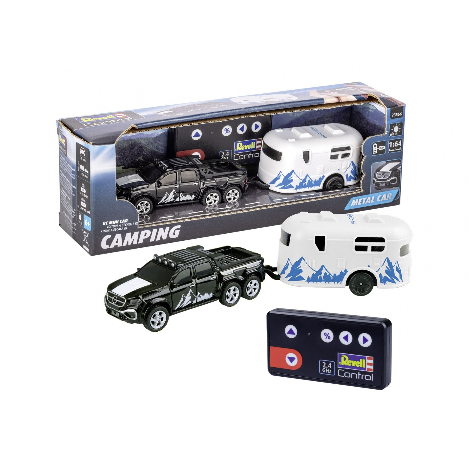 Revell Mini Távirányítós autó lakókocsival - Fekete/Fehér (23566)