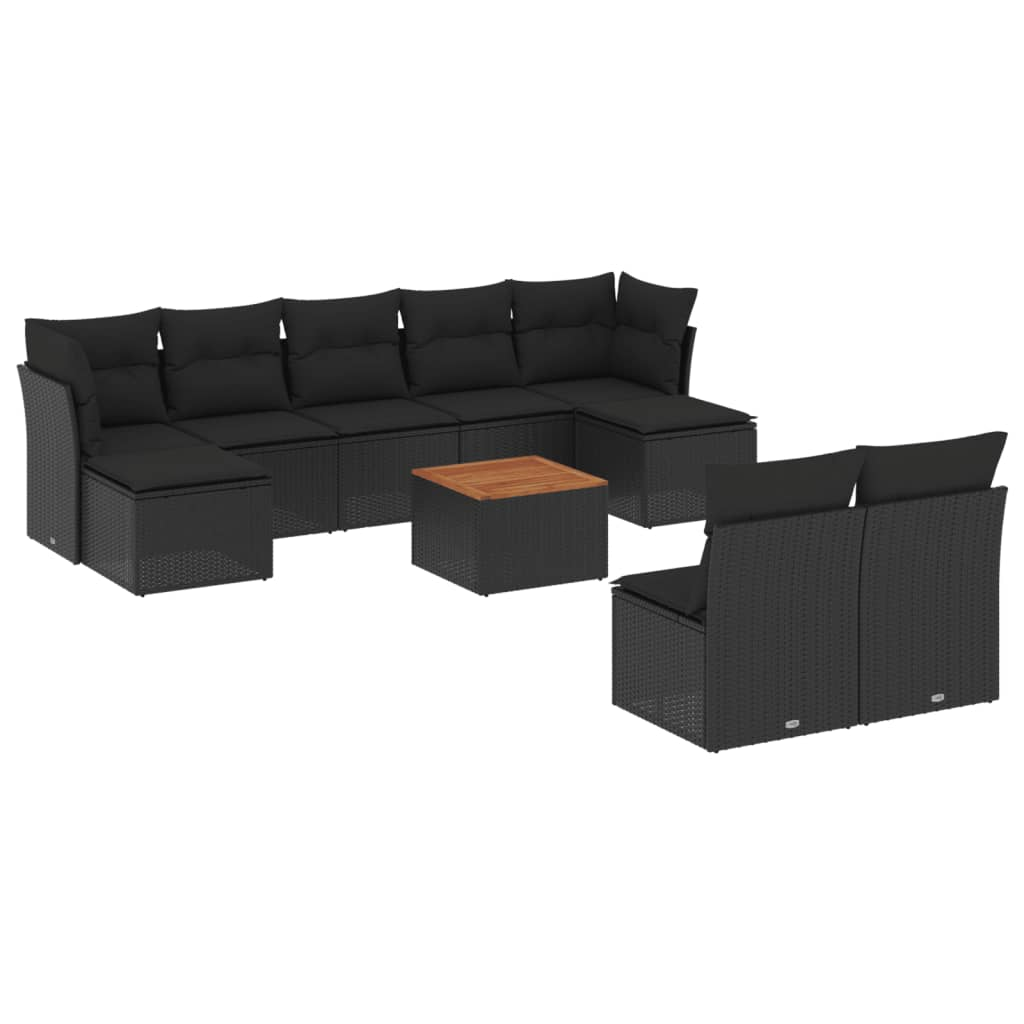 10 részes fekete polyrattan kerti ülőgarnitúra párnákkal (3256188)