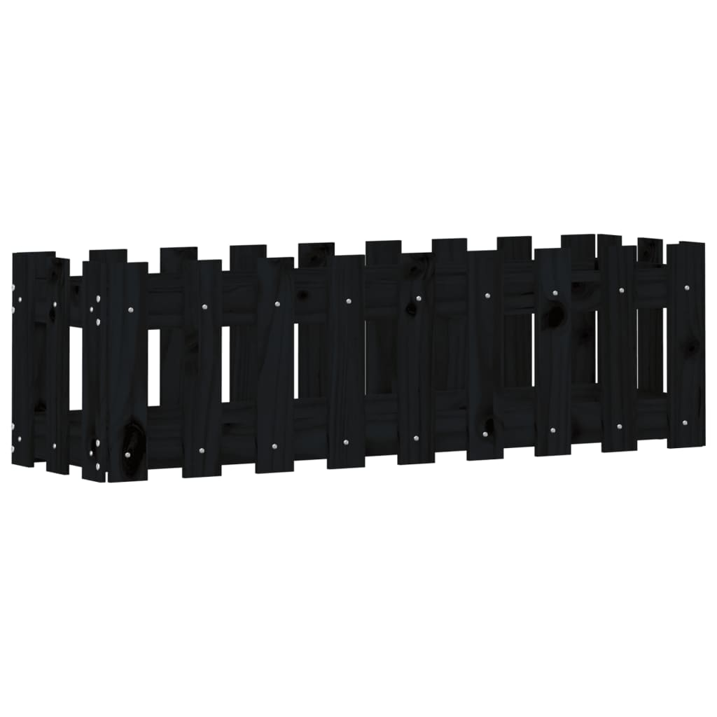 fekete tömör fenyőfa kerti magaságyás kerítéssel 100x30x30 cm (832474)