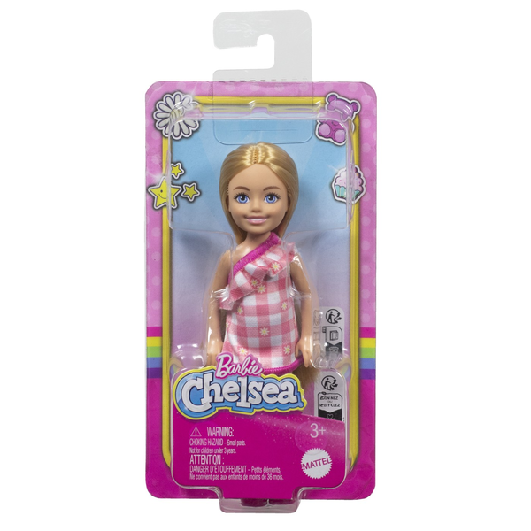 BARBIE DOLL CHELSEA BLONDE WITH PINK CHECKED DRESS