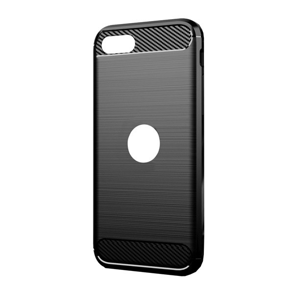 Szilikon telefonvédő (közepesen ütésálló, légpárnás sarok, szálcsiszolt, karbon minta, logo kivágás) FEKETE [Apple iPhone SE 3 (2022)] (5996457978243)