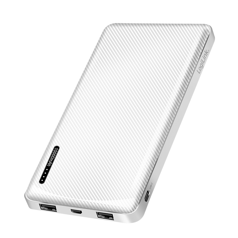 Logilink Powerbank 10000 mAh, 2x USB-A, USB-C, mikro-USB, kapcsolási funkcióval, fehér (PA0316W) (PA0316W)