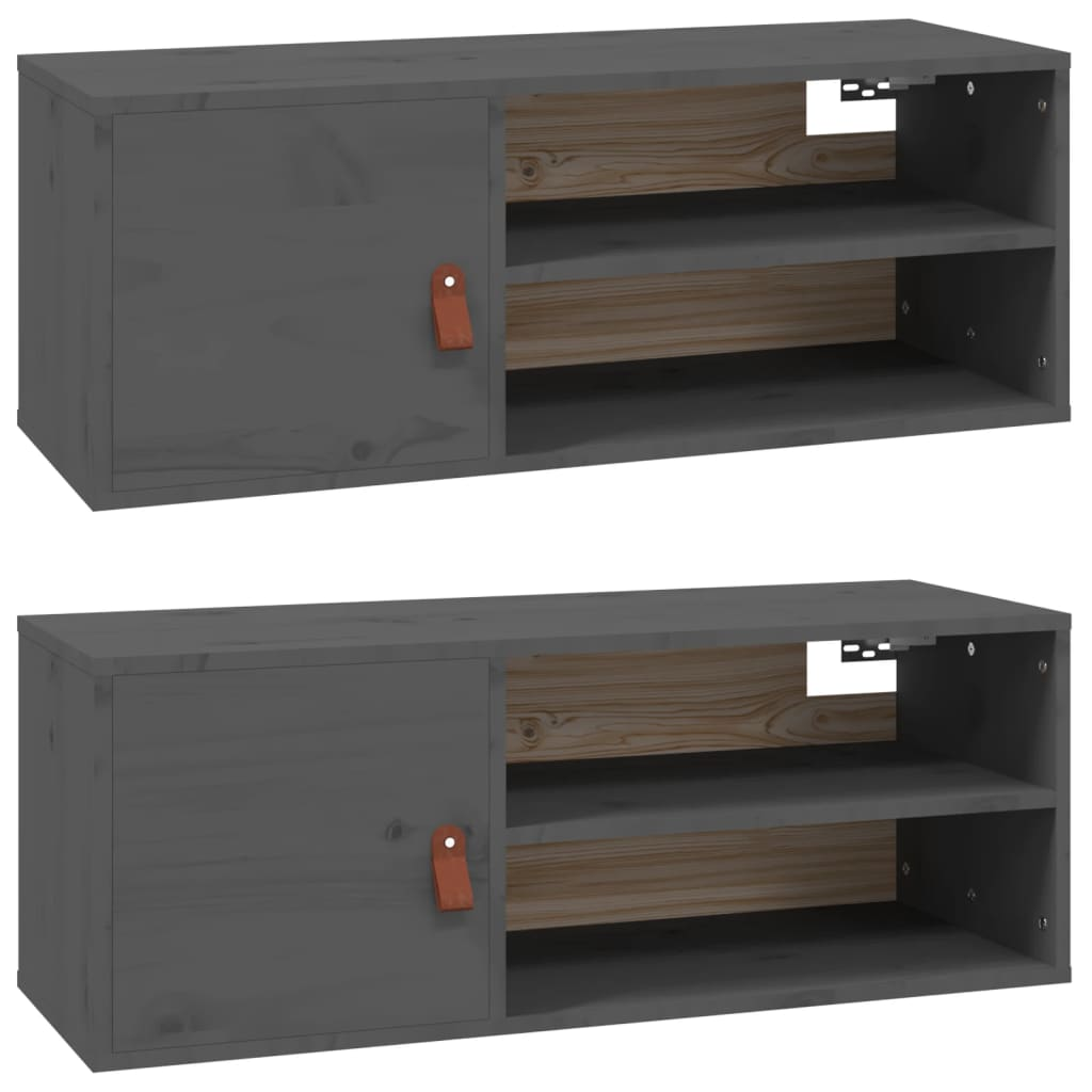 2 db szürke tömör fenyőfa faliszekrény 80 x 30 x 30 cm (818390)