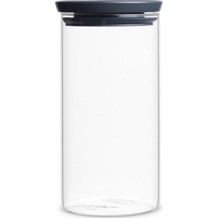 Brabantia üvegedény 1,1L, egymásra rakható, légmentes záródás, kerek, sötétszürke fedő, átlátszó üveg tartály - 298264 (590323000)