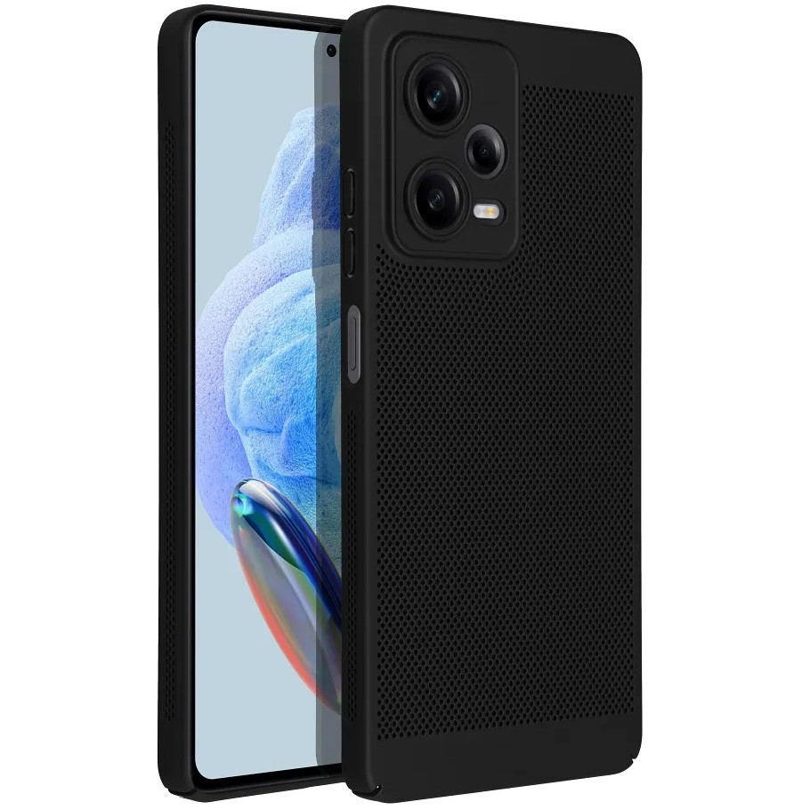 Apple iPhone 15, Műanyag hátlap védőtok, légáteresztő, lyukacsos minta, Breezy, fekete (139685)