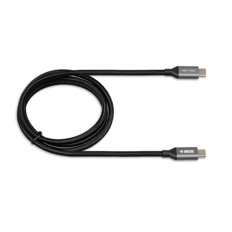 I-Box USB-C apa - USB-C apa Adat- és töltőkábel 1m - Fekete (IKUMTC31G2)