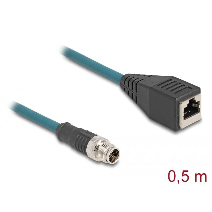 Delock M12 adapter kábel X-kódolt 8 tűs apa - RJ45 anya 50 cm (60071) (del60071)