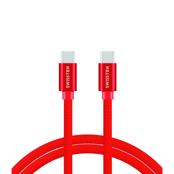 Cablu Date si Incarcare Swissten USB Type-C la USB Type-C Textile, 1.2 m, Rosu