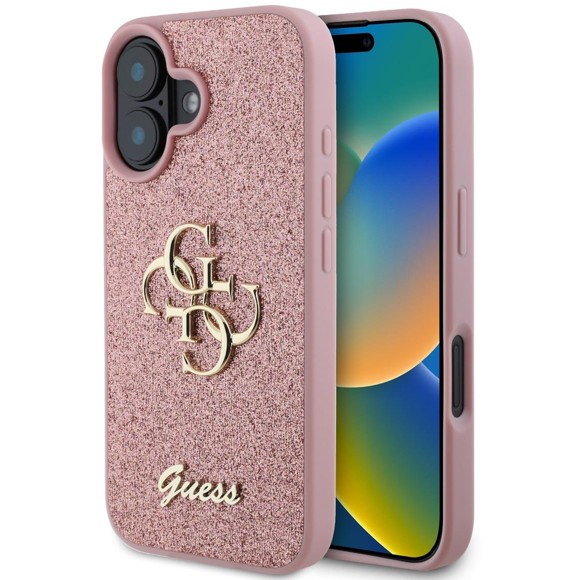 Guess PU Fixed Glitter 4G Metal Logo iPhone 16 Pink tok (GUHCP16SHG4SGP)