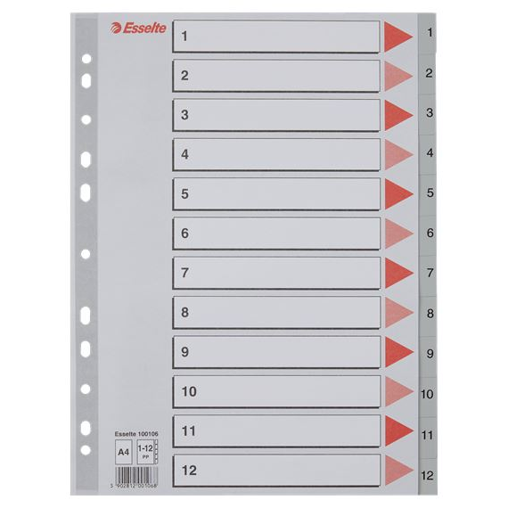 Esselte 1-12 felirattal rendelkező regiszter PP, A4 (100106) (esselte100106)