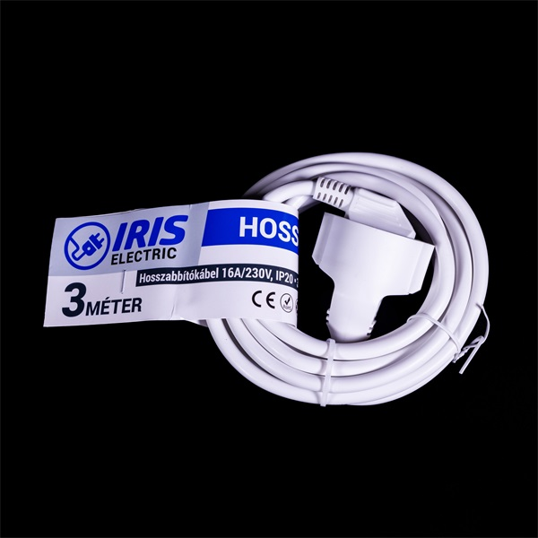 IRIS Electric IEEC-3M-16A/230V Hosszabbító 3 méteres 16A/230V, IP20, fehér (IEEC-3M-16A/230V)