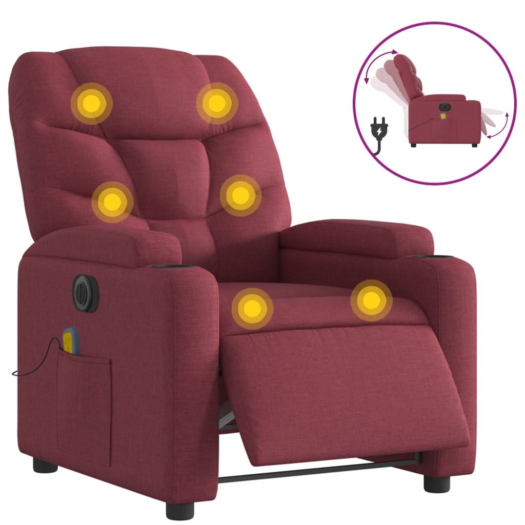 bordó szövet elektromos dönthető masszázsfotel (3204587)