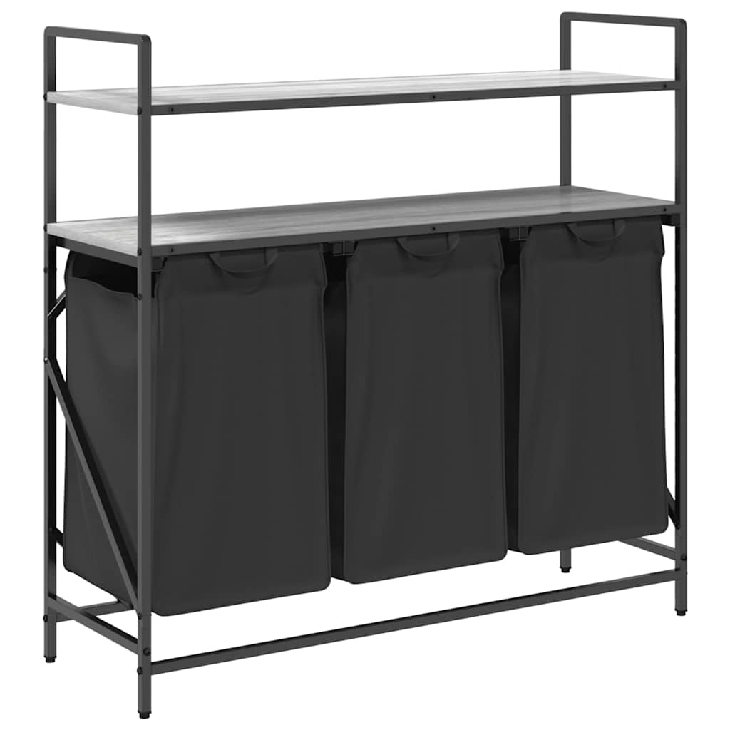 szürke sonoma mosodai kosár 3 rekeszes polcokkal (859083)