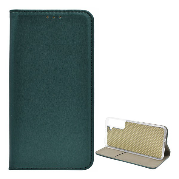 Tok álló, bőr hatású (FLIP, oldalra nyíló, asztali tartó funkció) SÖTÉTZÖLD [Samsung Galaxy S22 Plus 5G (SM-S906)] (5996591123707)