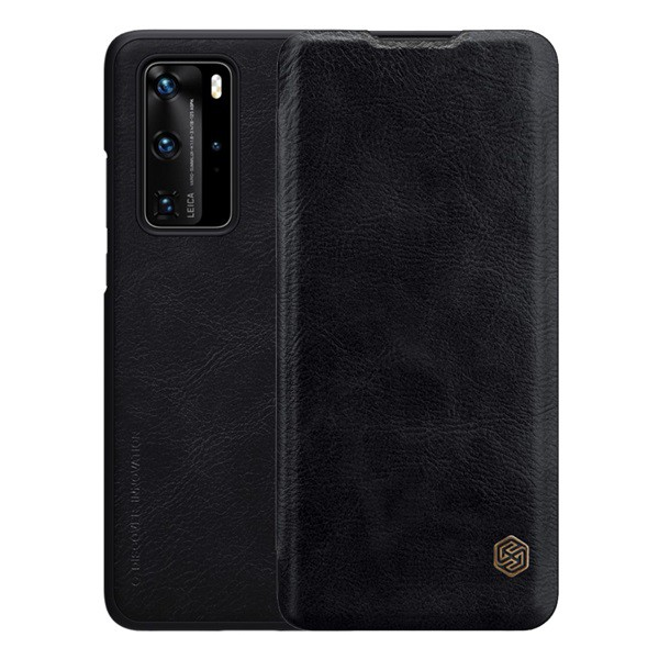 NILLKIN QIN tok álló, bőr hatású (FLIP, oldalra nyíló, bankkártya tartó) FEKETE [Huawei P40 Pro 5G] (5996457943739)