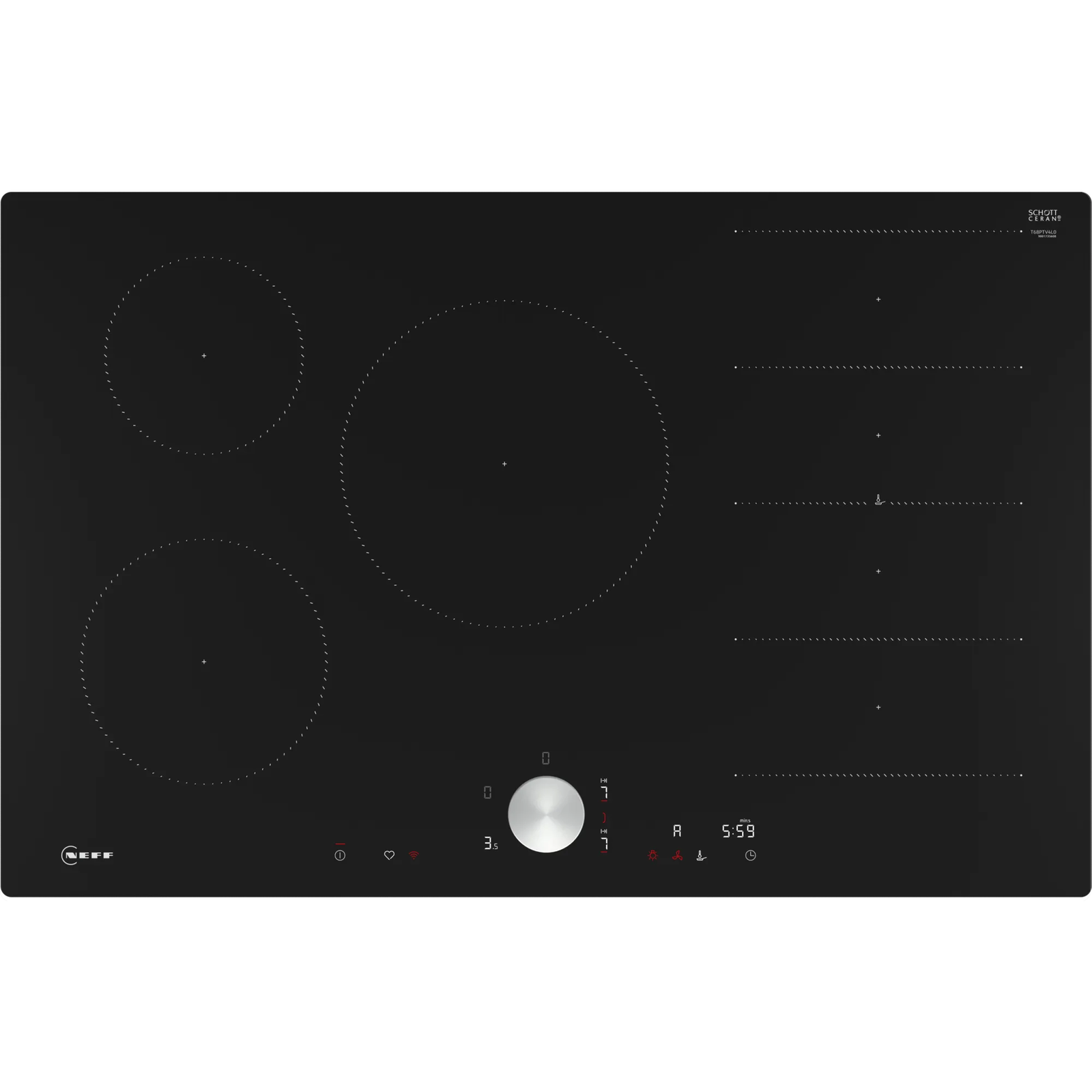 Neff T68PTV4L0 főzőlap Fekete Beépített 80 cm Zónás indukciós főzőlap 5 zóna (T68PTV4L0)