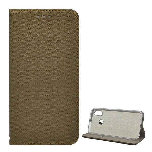 Tok álló, bőr hatású (FLIP, oldalra nyíló, asztali tartó funkció, rombusz minta) ARANYBARNA [Huawei P20 Lite] (5996457809004)