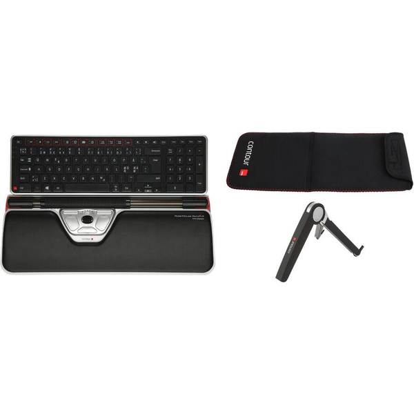 Contour Design RollerMouse Red Plus WL Travel Kit tastatur Mus inkluderet Kontor RF trådløst Sort
