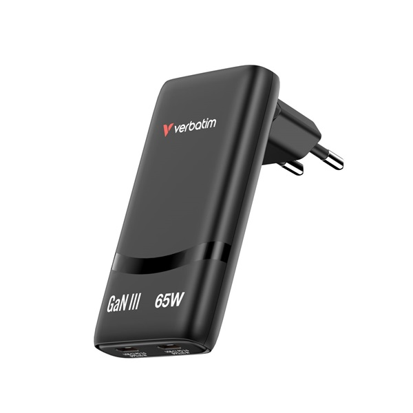 Verbatim 32354 Fold "n" Go GaN Charger 65W EU plug Black, Indoor, AC, 20 V, Black