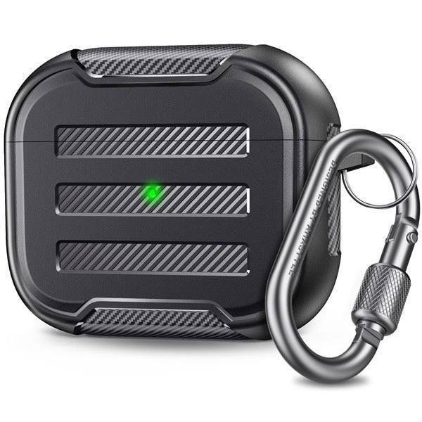 Phoner Carbon Apple Airpods 3 szilikon tok akasztóval fekete (PN-CP-115PRO-BK) (PNCP115PROBK)