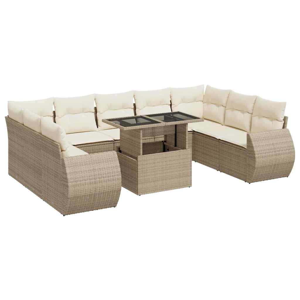 10 részes bézs polyrattan kerti ülőgarnitúra párnával (3326699)