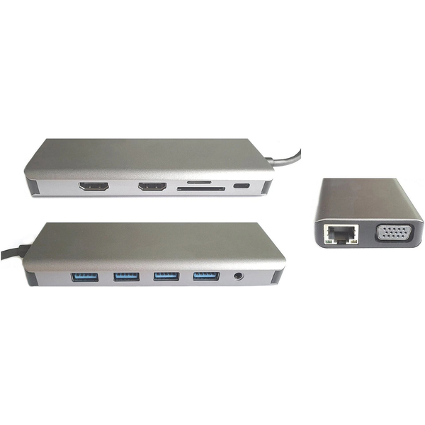 RoGer MST Dock Station 12in1 Lite USB-C to 2x HDMI / 4x USB3.0 / SD/TF / VGA / LAN