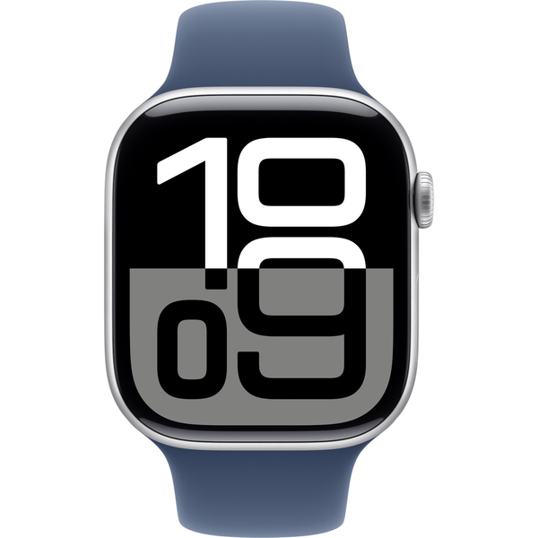 Apple Watch Series 10 46 мм алуминиев смарт часовник - със сребристо-син спортен каишка