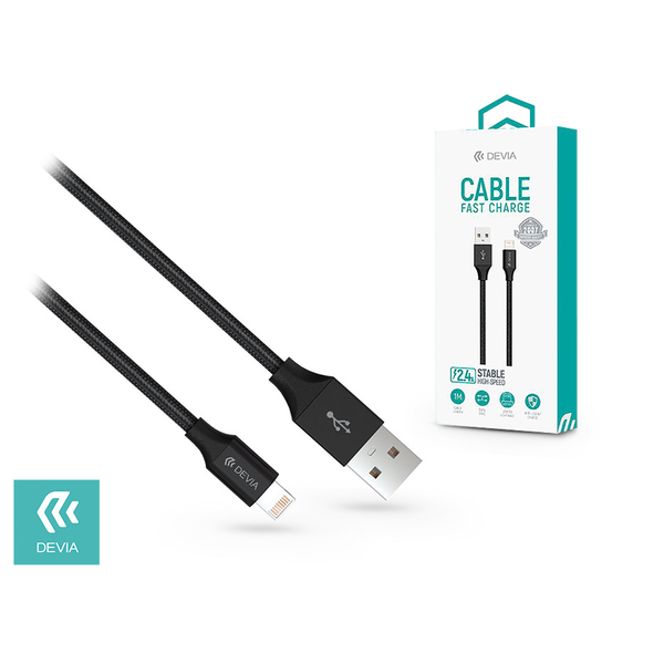 Apple iPhone 5/5S/5C/SE/iPad 4/iPad Mini USB töltő- és adatkábel 1 m-es vezetékkel - Devia Gracious Lightning Cable - 5V/2.4A - black