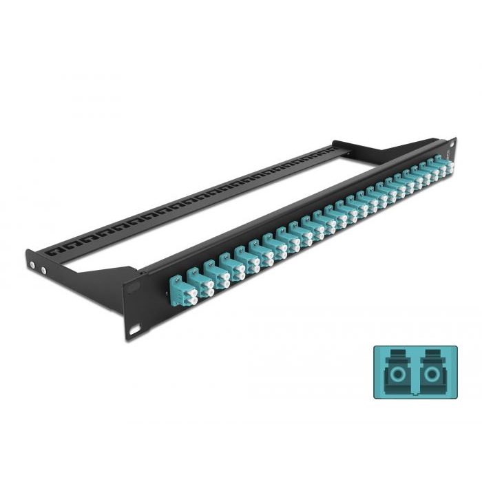 Delock 19 száloptikás csatlakozó panel 24 portos LC duplex vízkék (43389) (DE43389)
