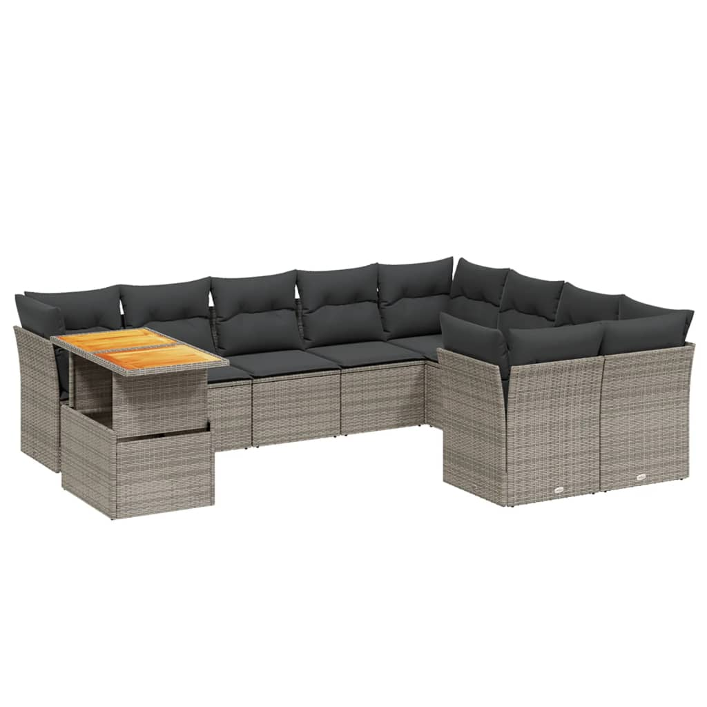 10 részes szürke polyrattan kerti ülőgarnitúra párnákkal (3271018)