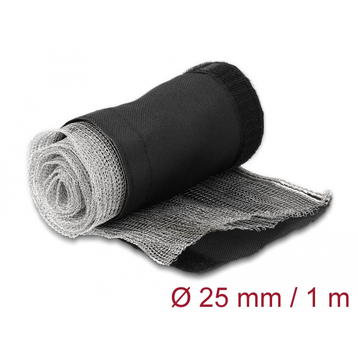 Delock Hőellenálló EMI Shielding fonott borítás tépőzáras rögzítővel, 1 m x 25 mm méretű, fekete (20842) (20842)