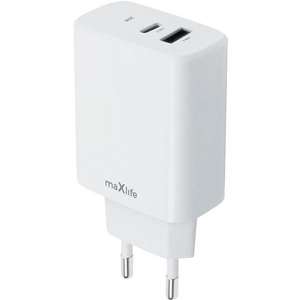 Maxlife MXTC-06 PD+QC 20W hálózati gyorstöltő adapter Type-C + USB fehér (ML789838)