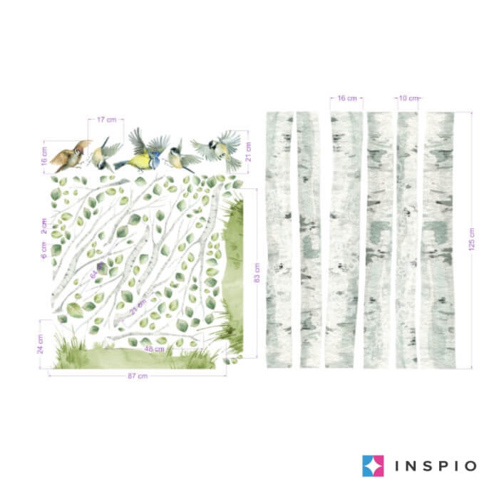 Nyírfa madarakkal - Matrica falra (9212f)