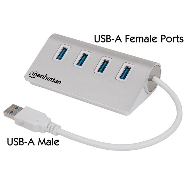 Manhattan 163767 interface hub USB 3.2 Gen 1 (3.1 Gen 1) Type-A 5000 Mbit/s Aluminium, Hvid
