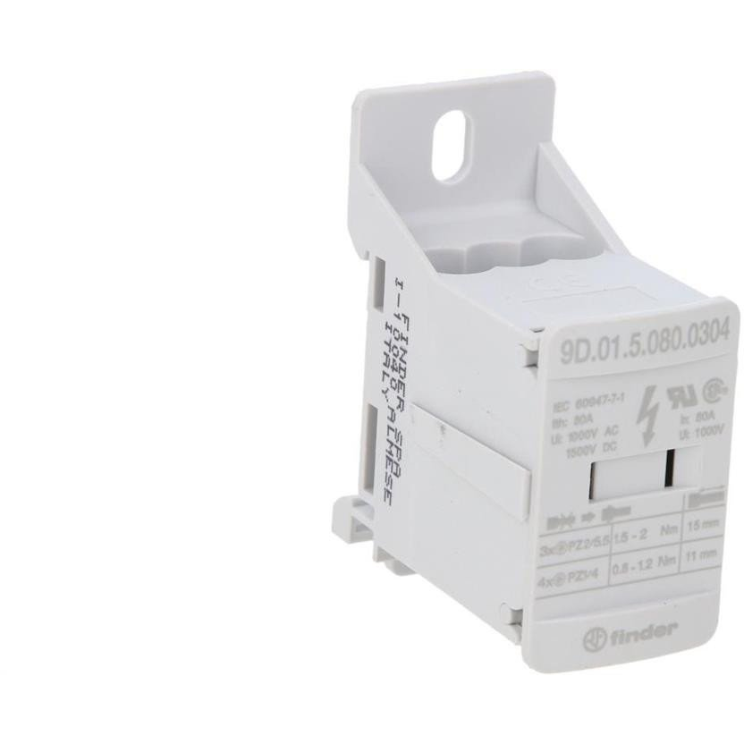 Finder 9D.01.5.080.0304 Elosztó Fehér 7 pólusú 6 mm² 80 A 1000 V/AC, 1500 V/DC Vezeték típus = L, N, PE (0001-00017-00551)