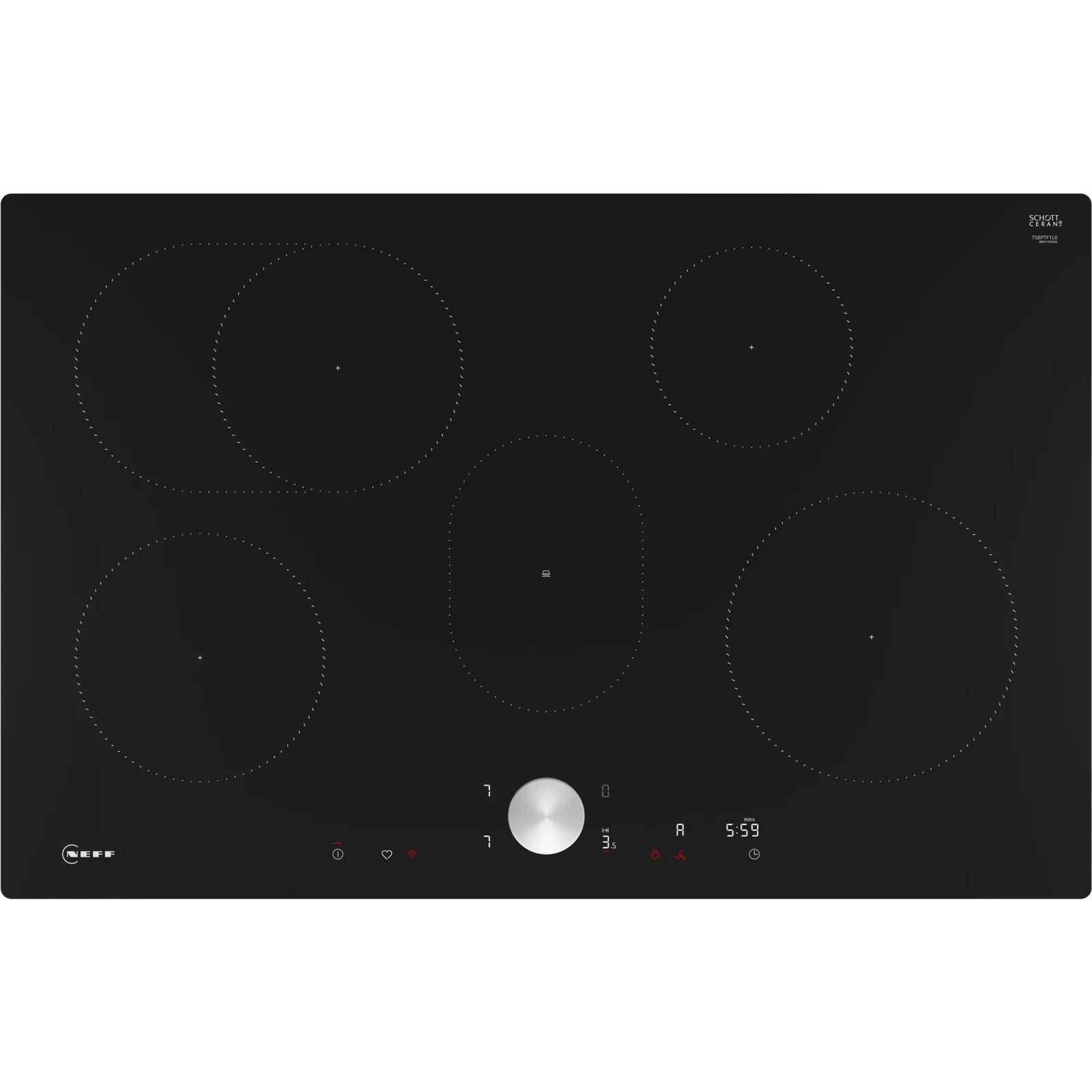Neff N 90 Fekete Beépített 80 cm Zónás indukciós főzőlap 5 zóna (T58PTF1L0)
