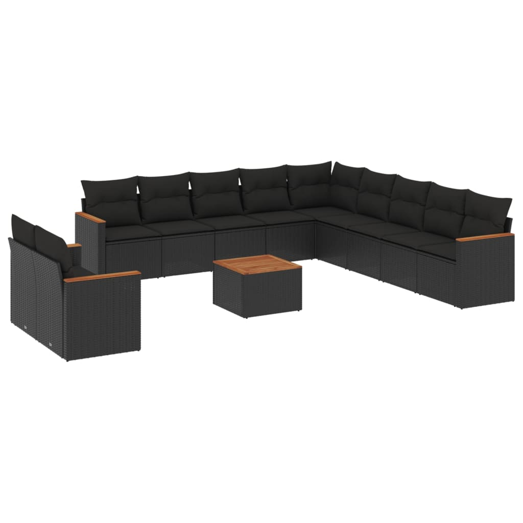 12 részes fekete polyrattan kerti ülőgarnitúra párnákkal (3226132)