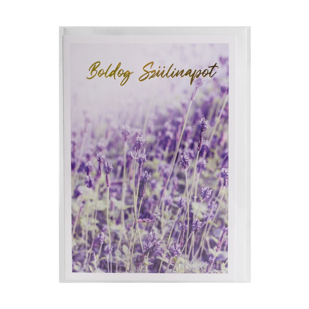 Iris Levendula mintás képeslap Boldog Születésnapot felirattal (13x19 cm) (363165)