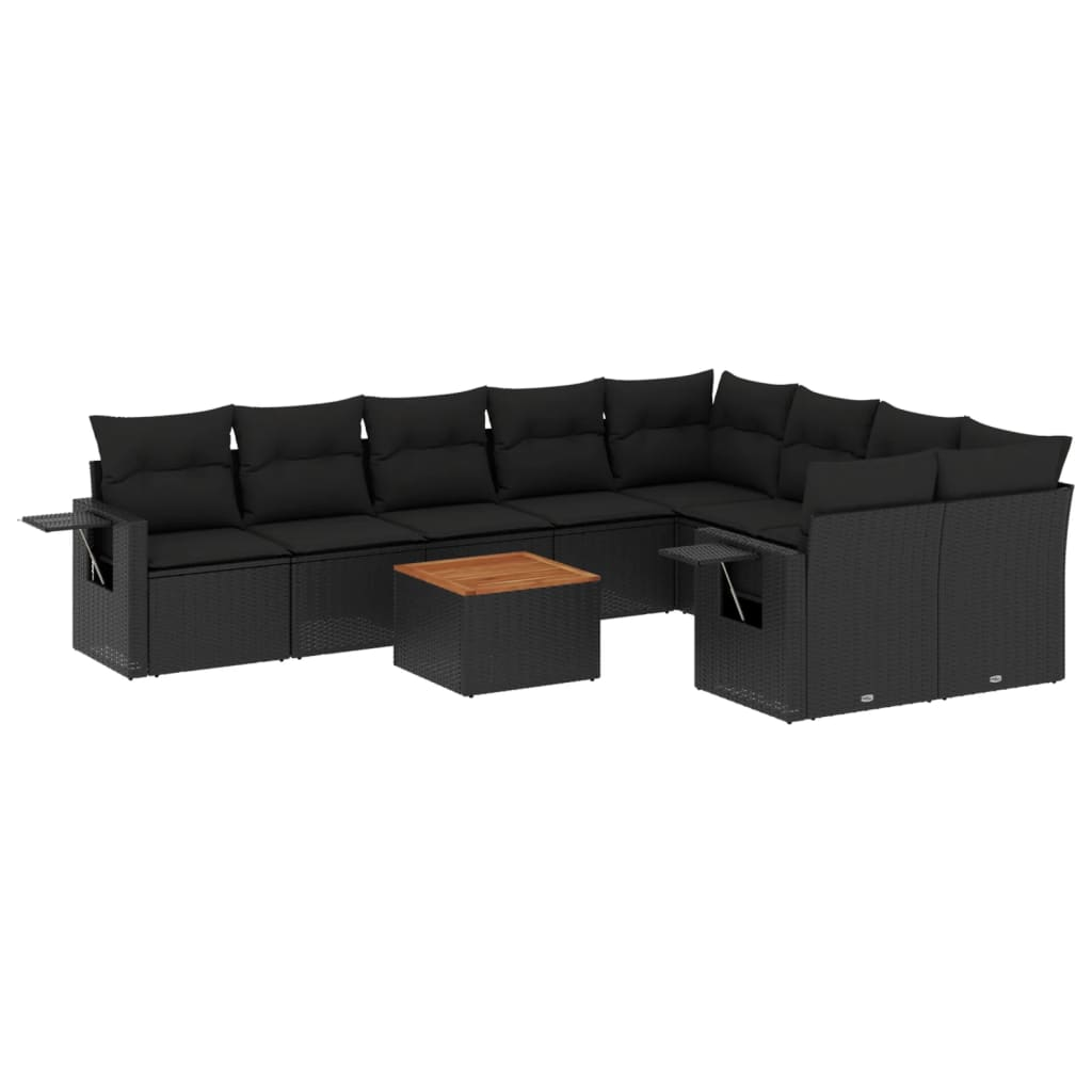 10 részes fekete polyrattan kerti ülőgarnitúra párnákkal (3224718)