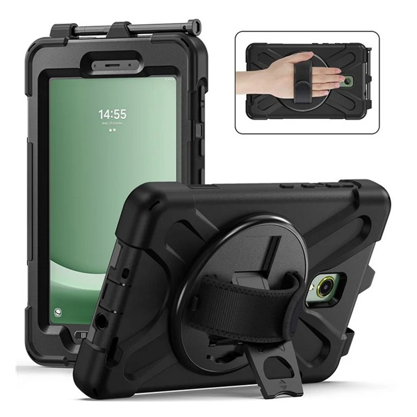 Defender műanyag telefonvédő (ütésállóság, kitámasztó, 360° + kézpánt) FEKETE Samsung Galaxy Tab Active 5 WIFI (SM-X300) / Galaxy Tab Active 5 LTE (SM-X306B) "Gigapack csomagolás" (GP-158343)