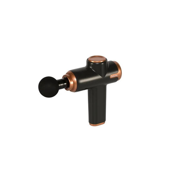 Масажен пистолет Beurer MG 99, 4 приставки, 5 скорости, Индикатор за нивото на батерията, 5 часова автономия, Черен/Златист