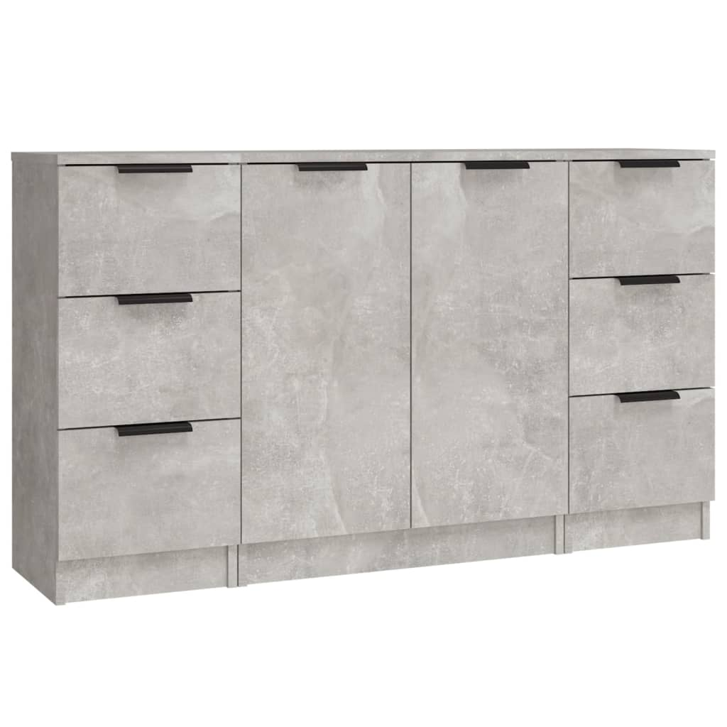 3 db betonszürke szerelt fa tálalószekrény (3115839)