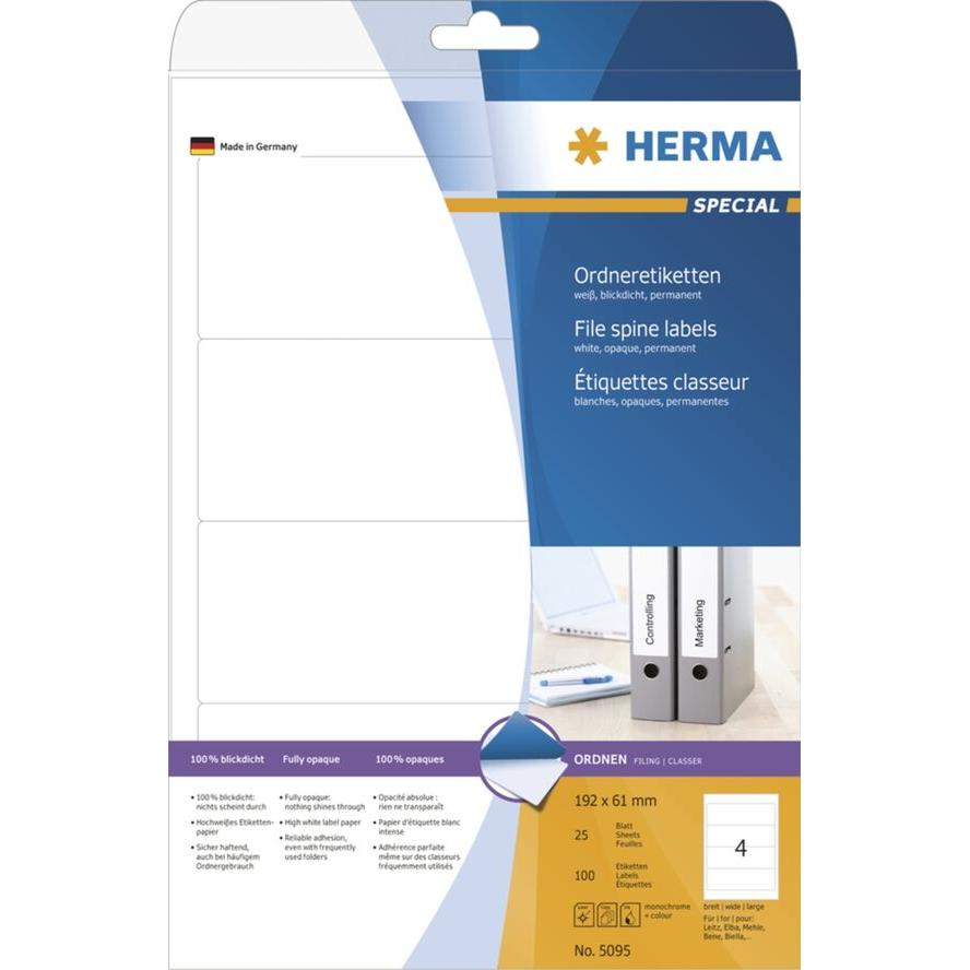 HERMA Ordneretiketten A4 weiß 192x61 mm Papier opak 100 St. (5095) (5095)