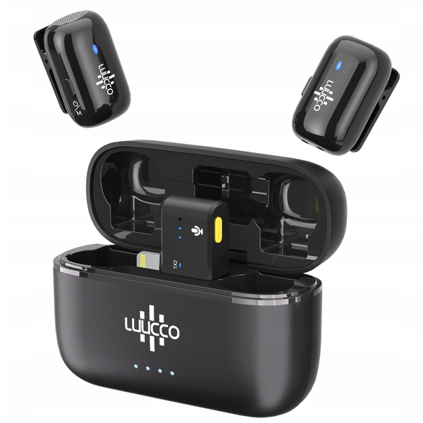 2x Mini Bezprzewodowy Mikrofon Krawatowy 100m Do Apple Iphone Lightning / Minipods K2 / Lightning / Czarny