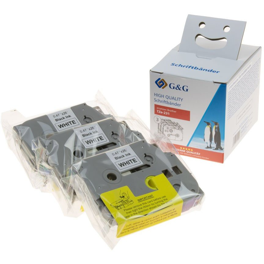 G&G Feliratozó szalag Szalagszín: Fehér Szövegszín: Fekete 12 mm 8 m (RL-B-T231P-BK/WT-12MM8M-3P)