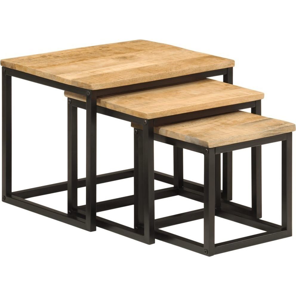 3 db tömör mangófa és vas egymásba helyezhető dohányzóasztal (358569 VidaXL)