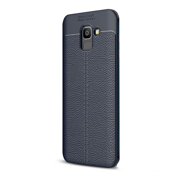 Szilikon telefonvédő (közepesen ütésálló, bőr hatású, varrás minta) SÖTÉTKÉK [Samsung Galaxy J6 (2018) SM-J600F] (5996457781270)